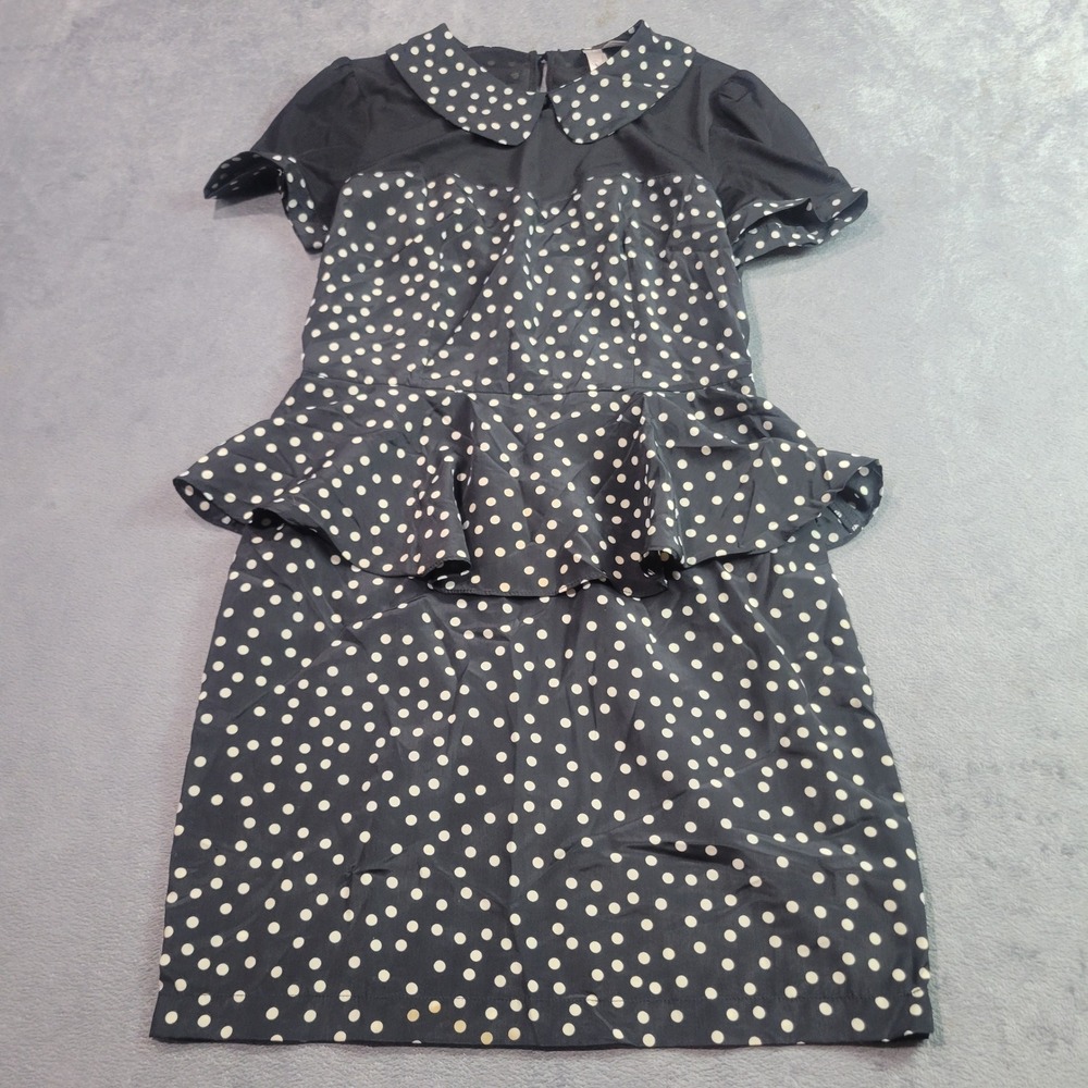 Forever 21 Dress Womens Small Black Polka Dot Peplum Peter Pan Collar Retro Mesh